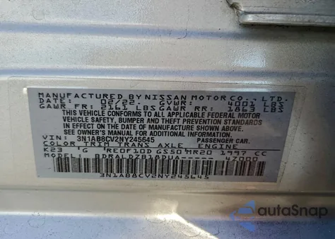 2022 Nissan Sentra Sv z USA, uszkodzony, nr VIN 3N1AB8CV2NY245645